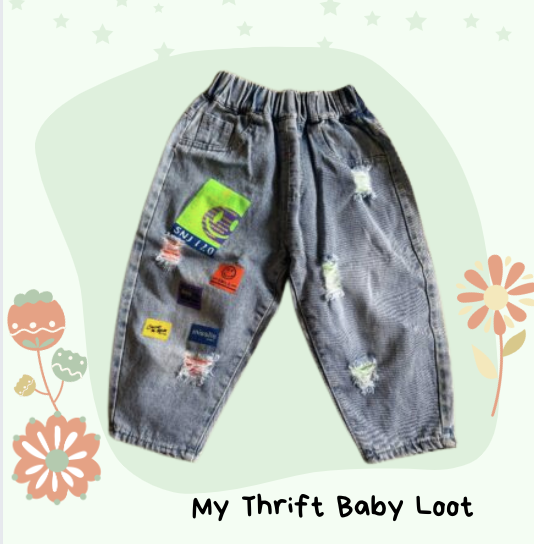 NEW blue patch work unisex denim jeans (3-4 years)